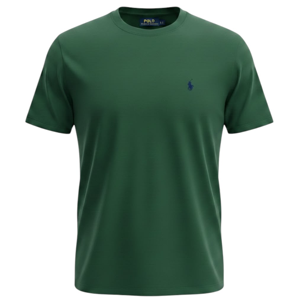 Camiseta Básica Masculina Supima Siliconada Ralph Lauren Verde Pony Marinho