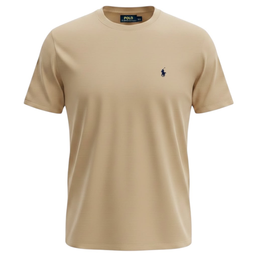 Camiseta Básica Masculina Supima Siliconada Ralph Lauren Areia Pony Marinho