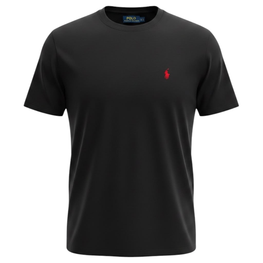 Camiseta Básica Masculina Supima Siliconada Ralph Lauren Preta Pony Vermelho