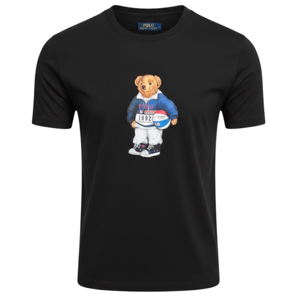 Camiseta Básica Masculina Ralph Lauren Preta Urso Americano