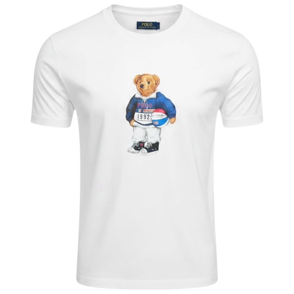 Camiseta Básica Masculina Ralph Lauren Branca Urso Americano