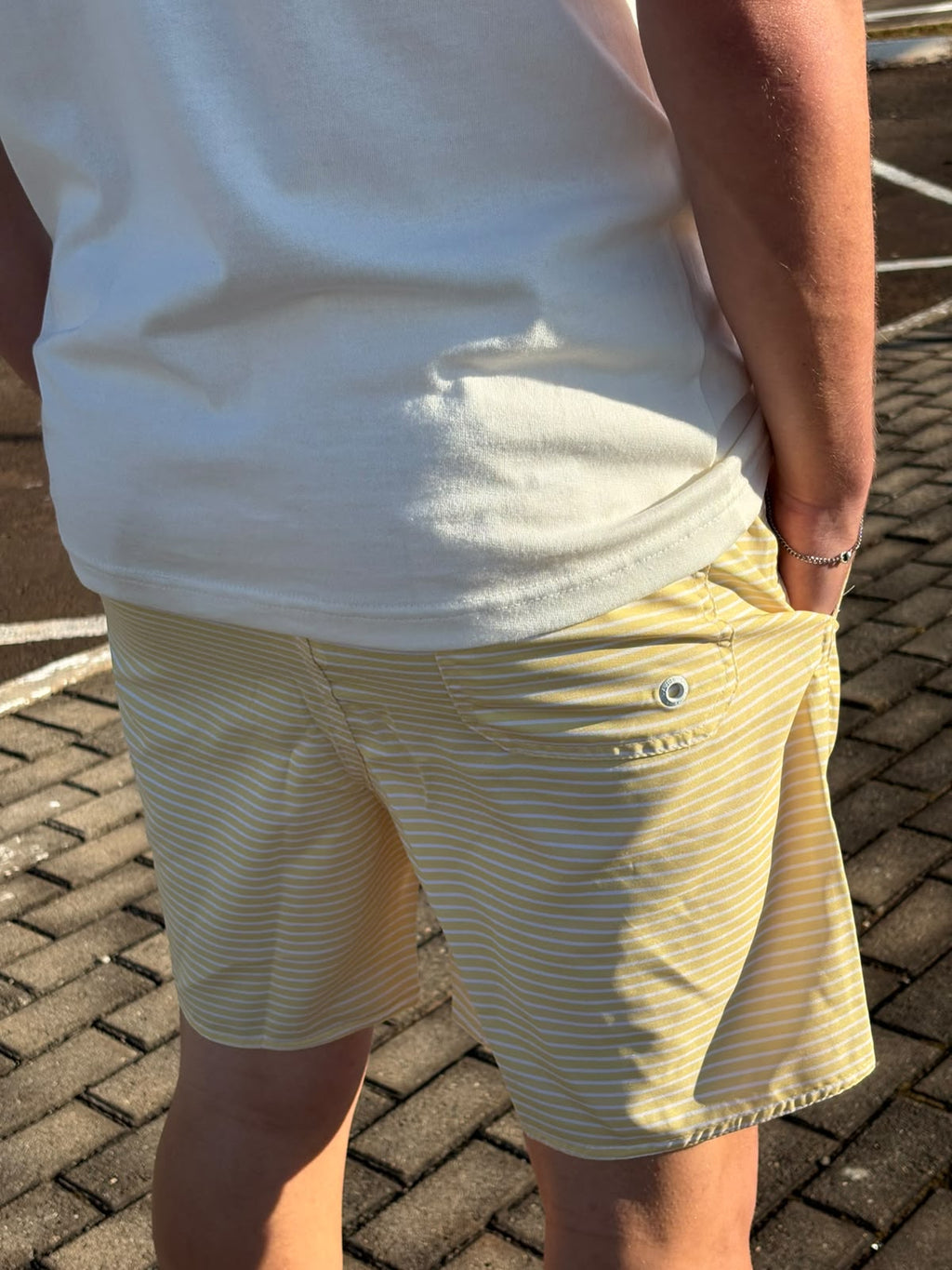 Shorts Praia Masculino King&Joe Listras Respirável cor Amarelo