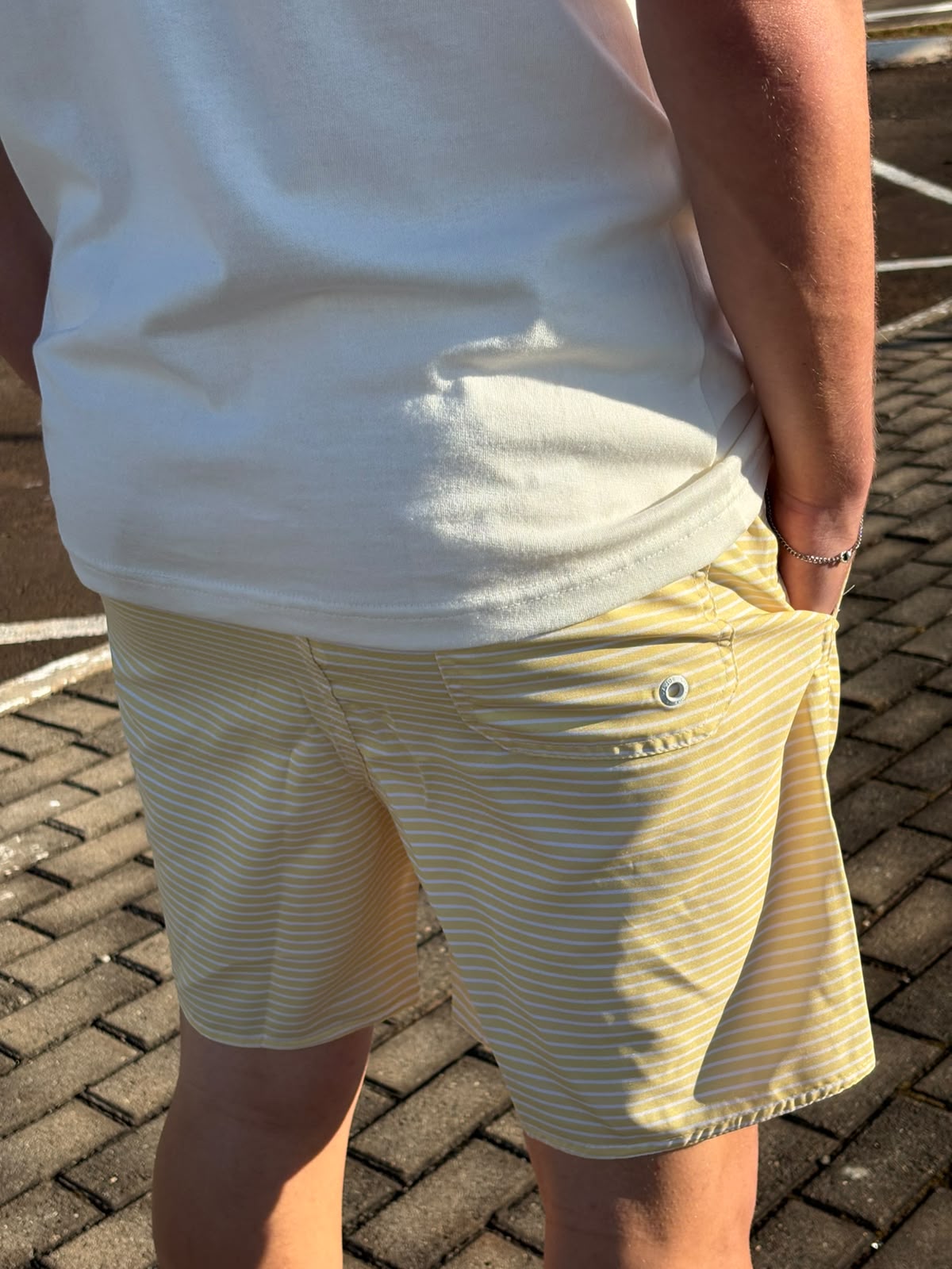 Shorts Praia Masculino King&Joe Listras Respirável cor Amarelo