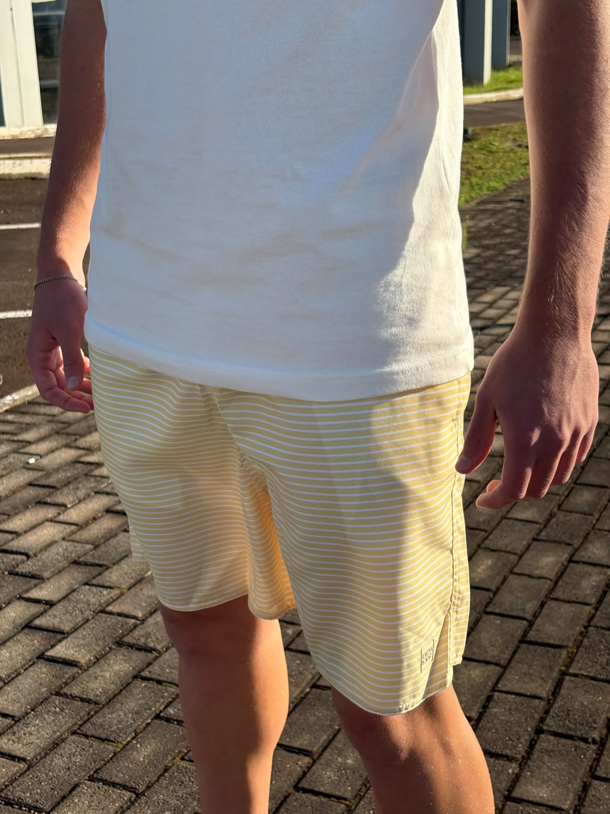 Shorts Praia Masculino King&Joe Listras Respirável cor Amarelo