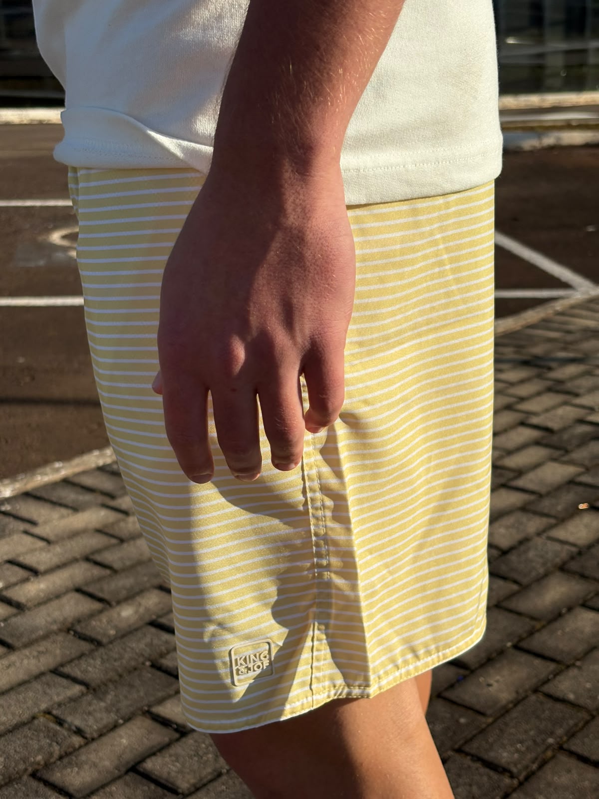 Shorts Praia Masculino King&Joe Listras Respirável cor Amarelo