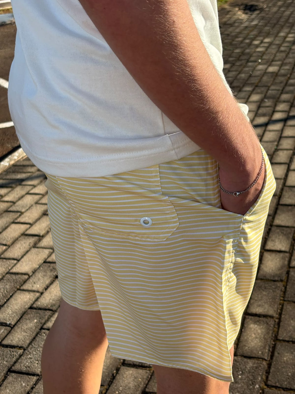 Shorts Praia Masculino King&Joe Listras Respirável cor Amarelo