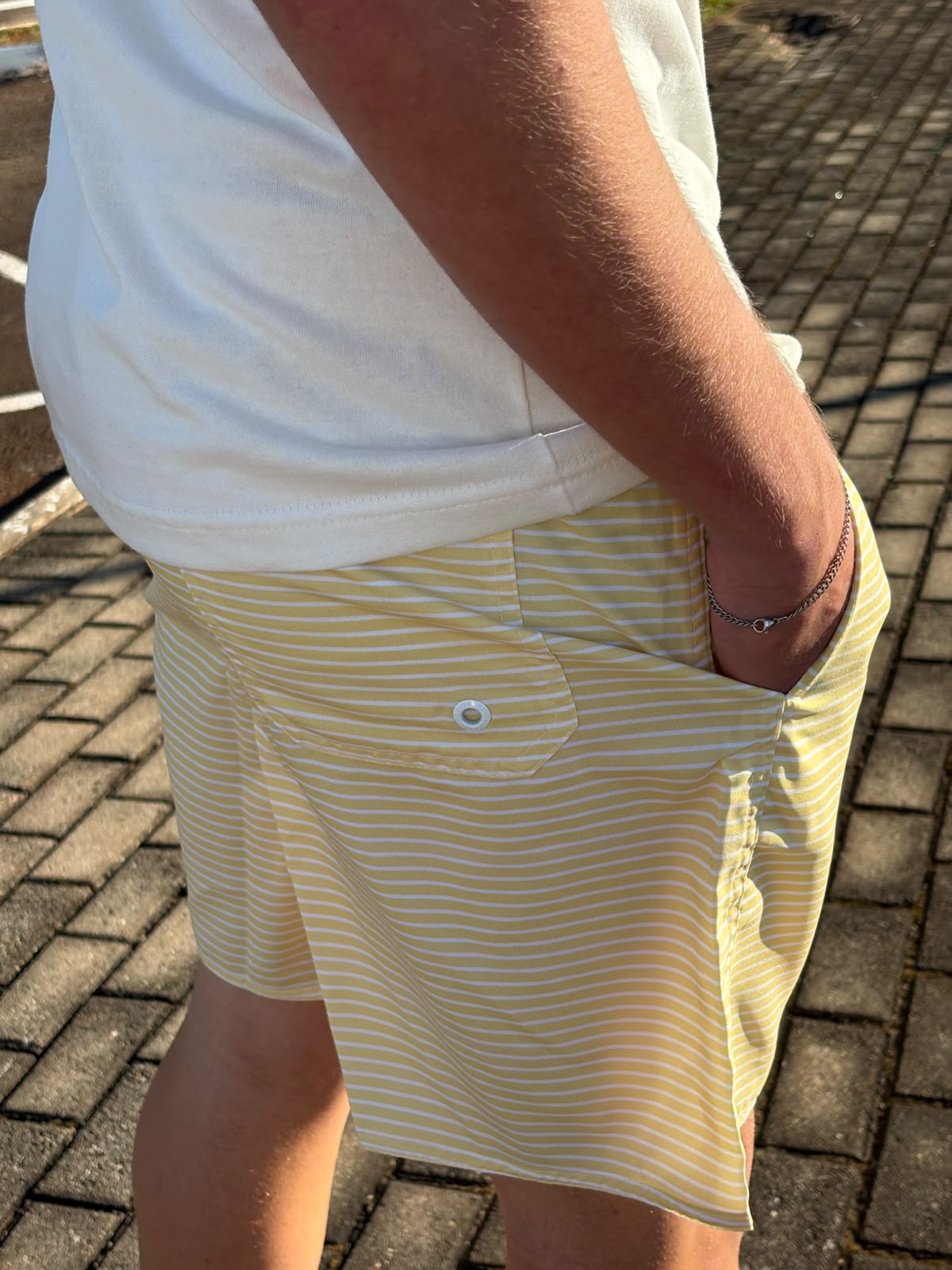 Shorts Praia Masculino King&Joe Listras Respirável cor Amarelo