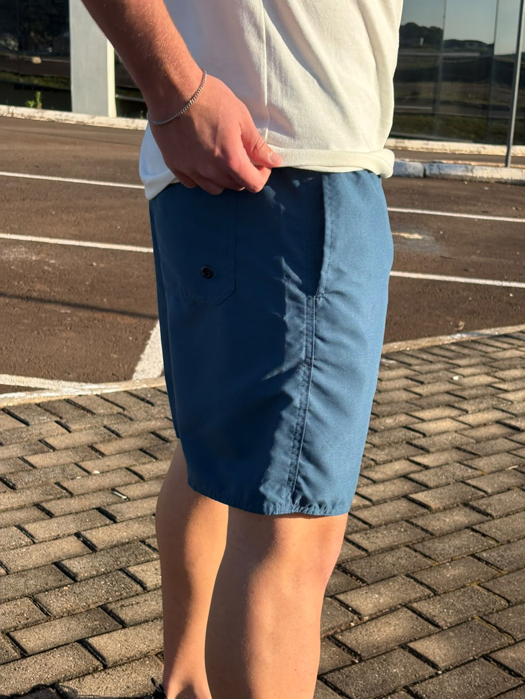 Shorts Praia Masculino King&Joe Liso Respirável cor Azul Mediterrâneo