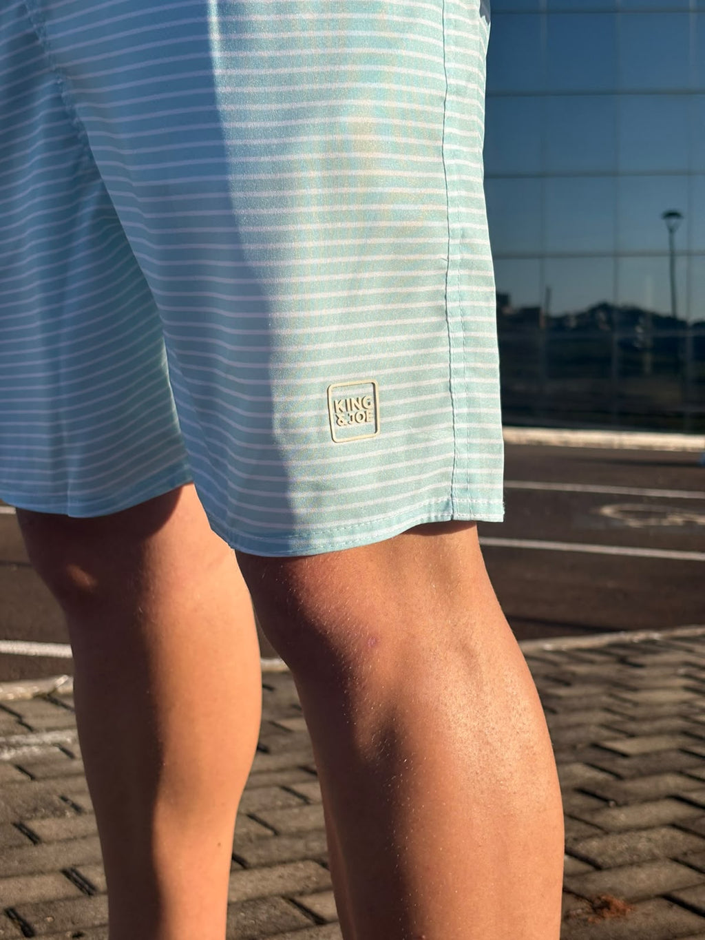 Shorts Praia Masculino King&Joe Listras Respirável cor Verde Água