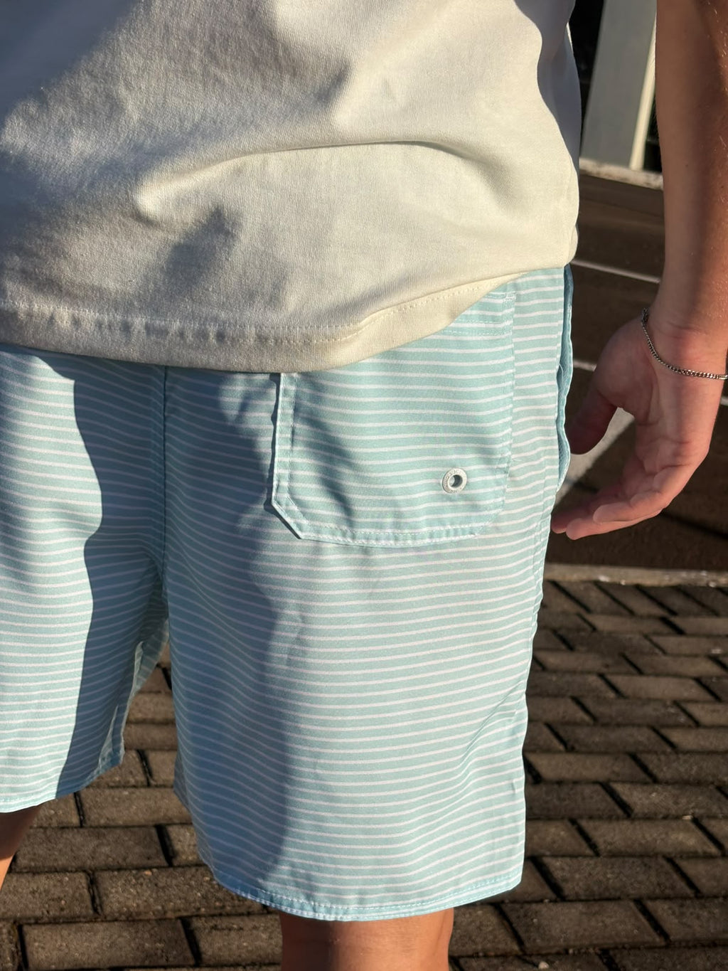 Shorts Praia Masculino King&Joe Listras Respirável cor Verde Água