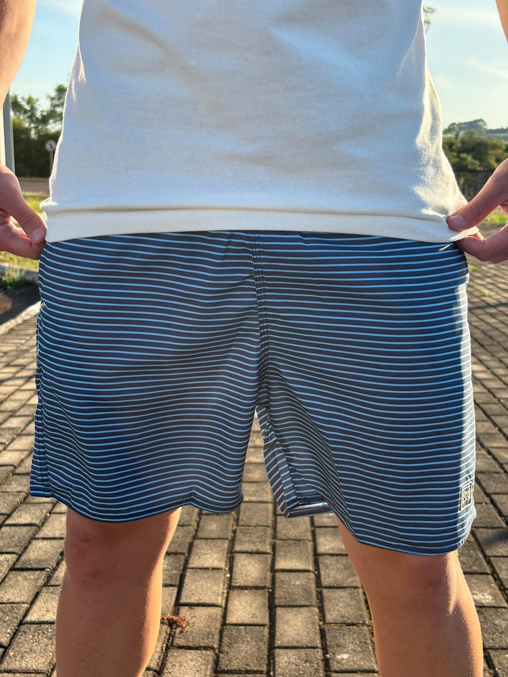 Shorts Praia Masculino King&Joe Listras Respirável cor Azul Royal