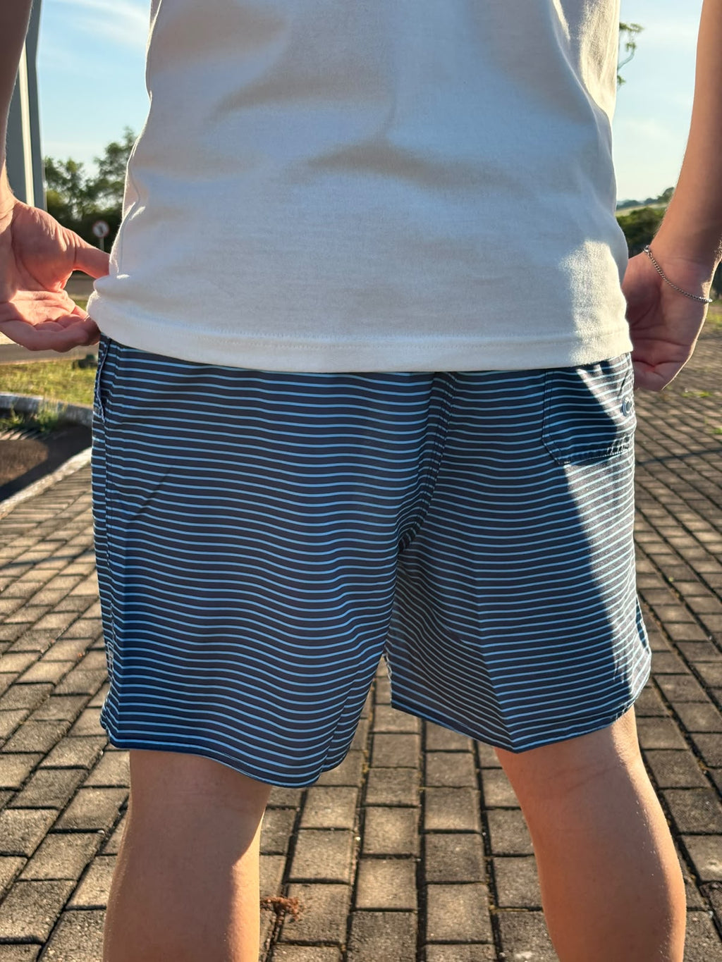 Shorts Praia Masculino King&Joe Listras Respirável cor Azul Royal
