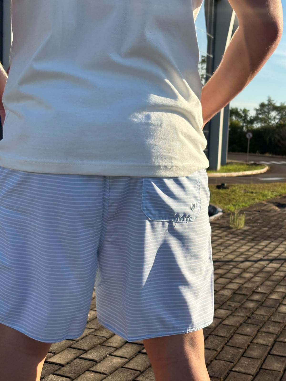 Shorts Praia Masculino King&Joe Listras Respirável cor Azul Bebê
