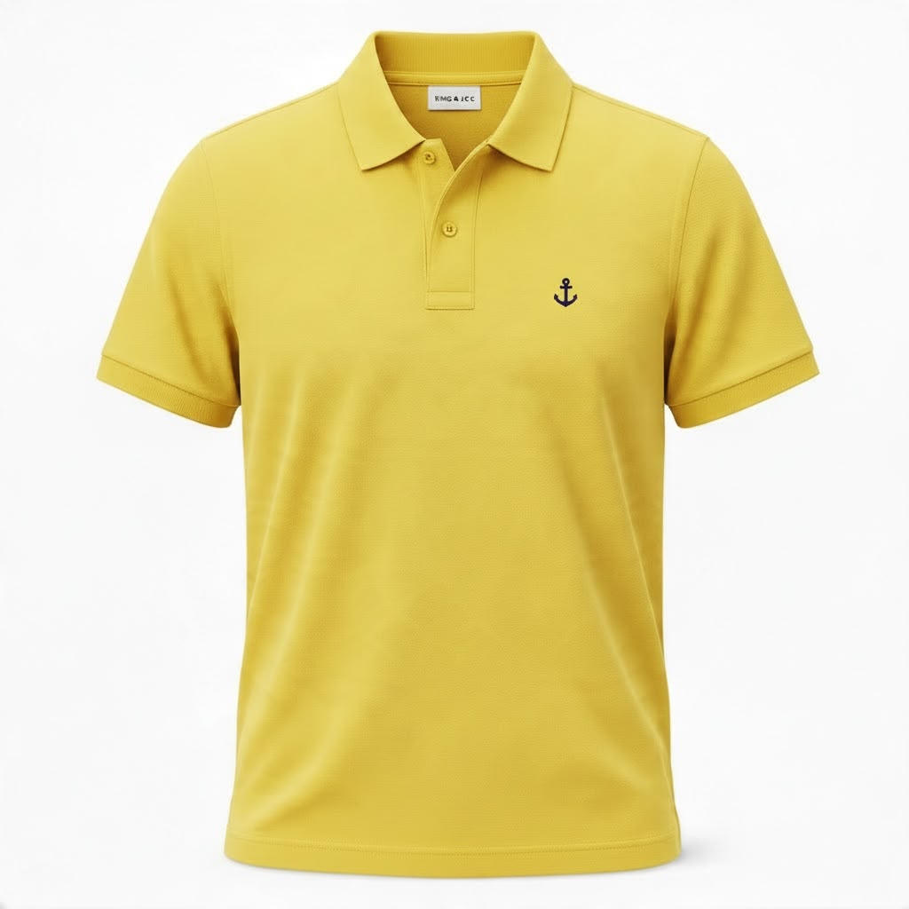 Polo King&Joe Masculina Amarela Logo Preto