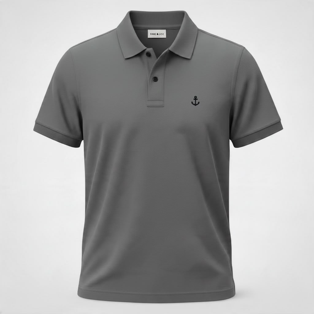 Polo King&Joe Masculina Chumbo Logo Preto