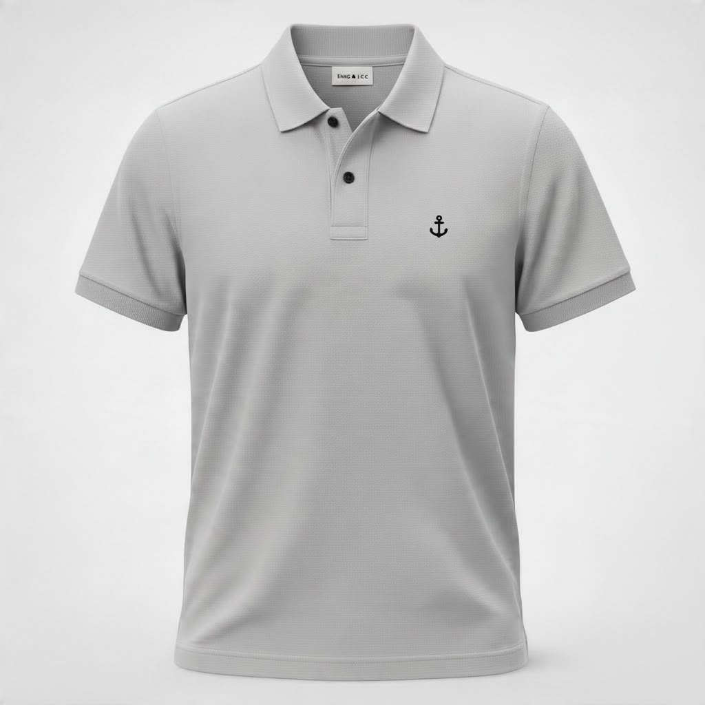Polo King&Joe Masculina Cinza Logo Preto
