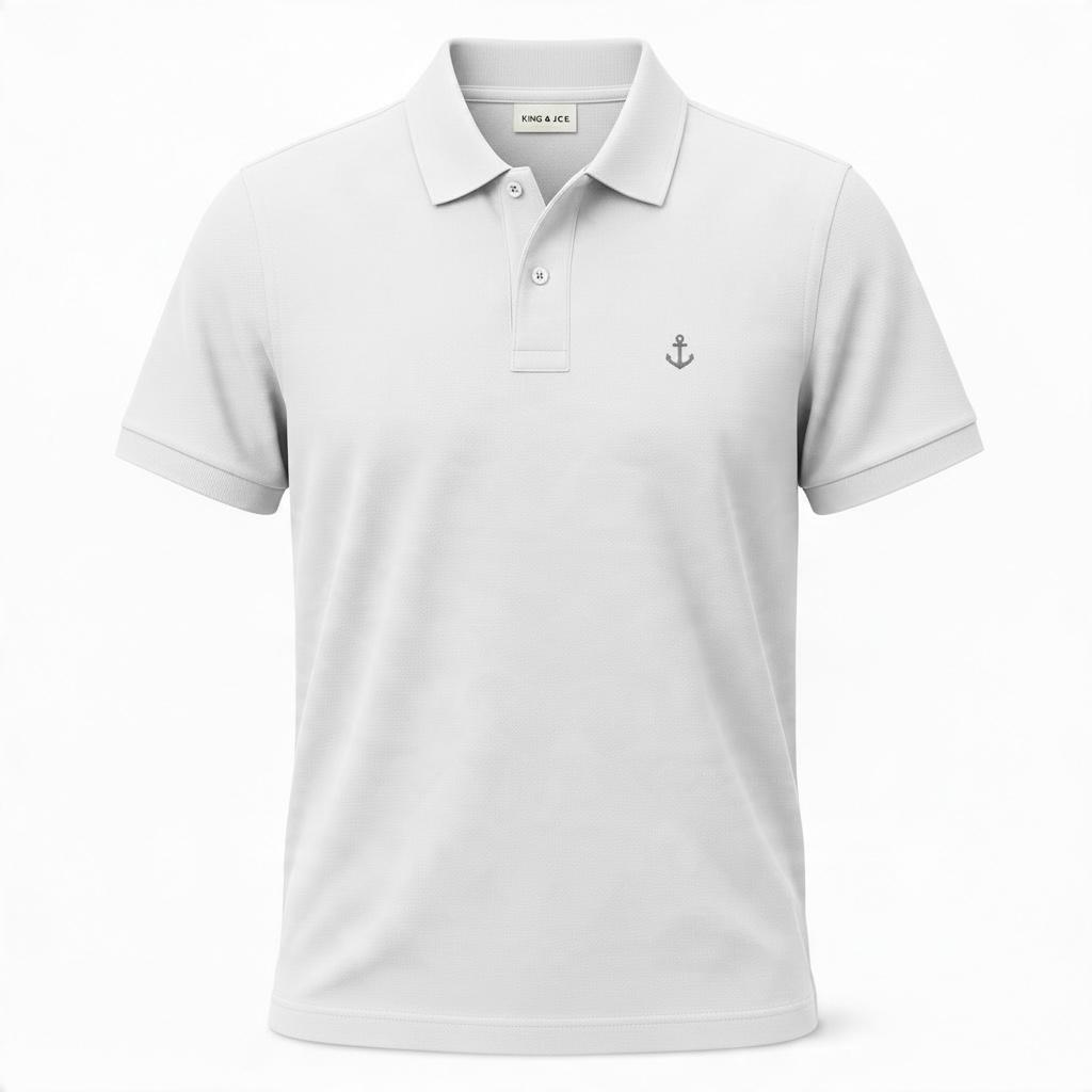 Polo King&Joe Masculina Branca Logo Cinza