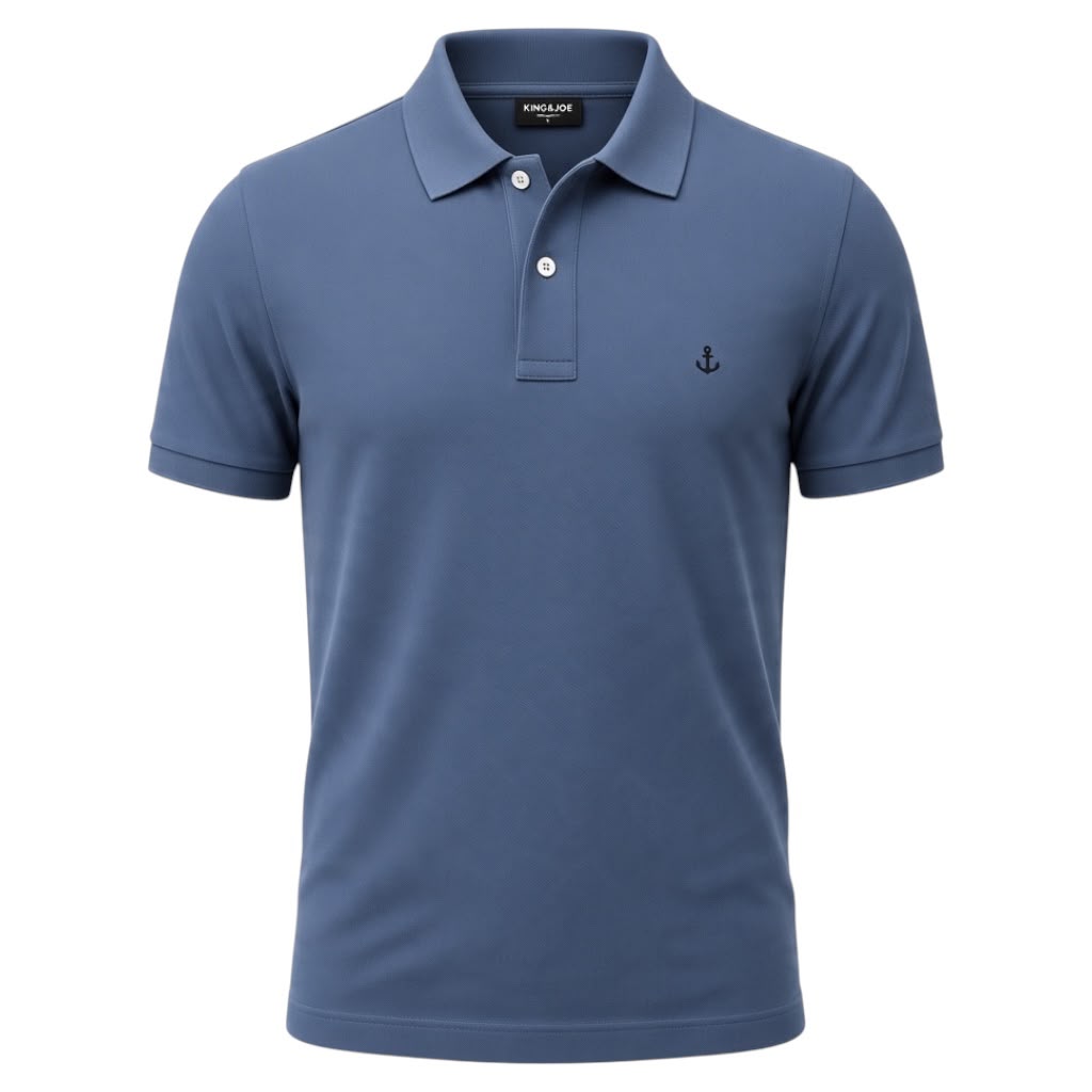 Polo King&Joe Masculina Azul Naval Logo Preto