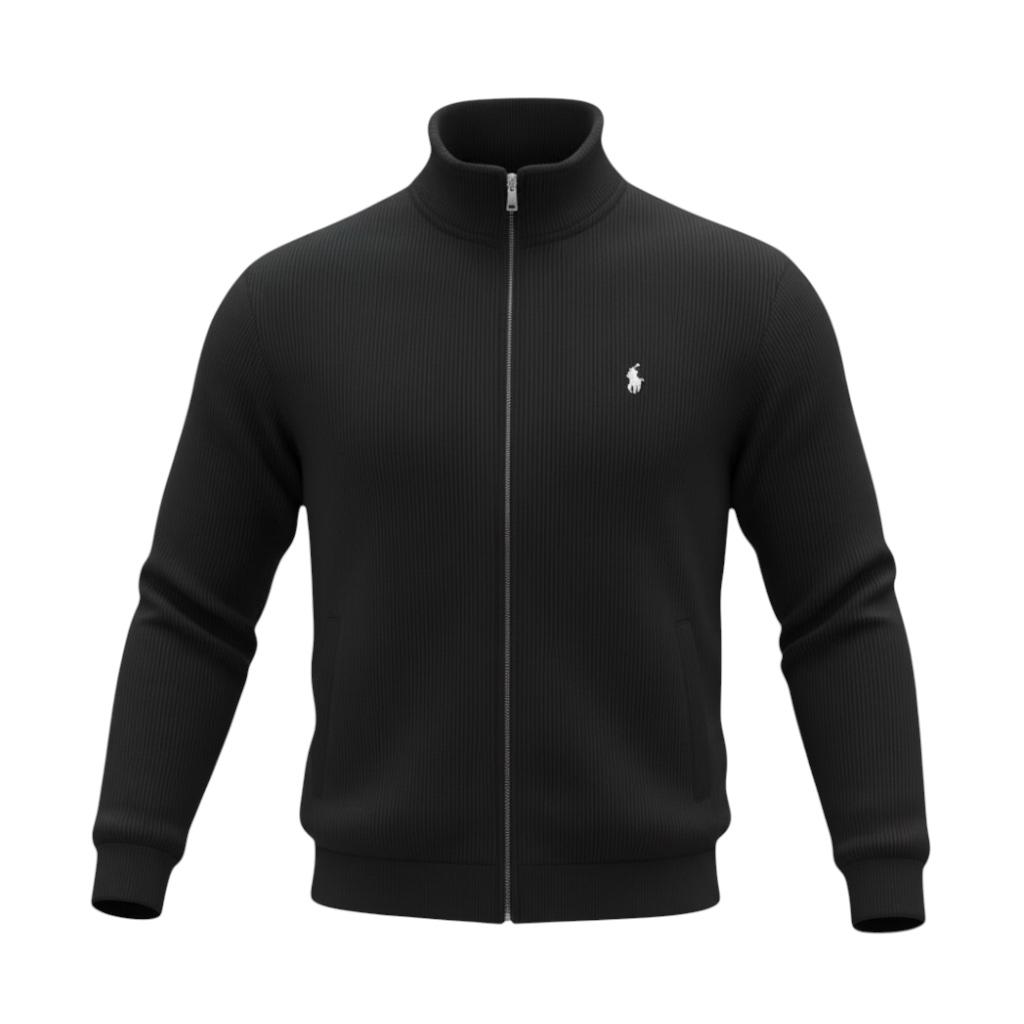 Pulôver Ralph Lauren Masculino Com Zipper Forrado Cor Preto Pony Branco