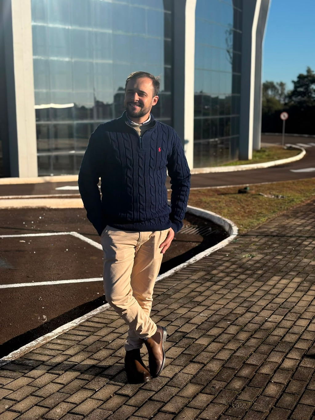 Suéter Trançado Ralph Lauren Masculino Com Zipper Marinho Pony Vermelho