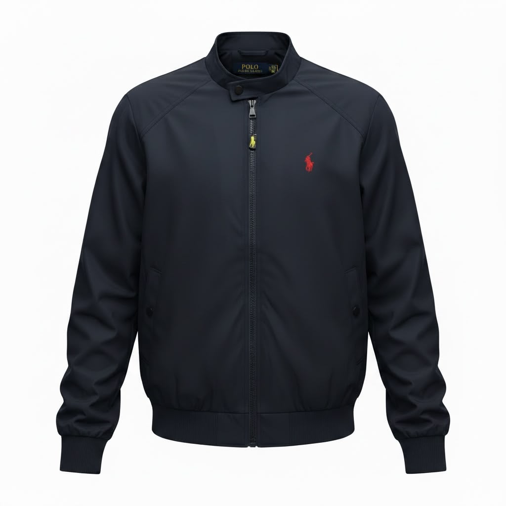 Jaqueta Ralph Lauren Masculina Bomber Ajustada ao Corpo Marinho Pony Vermelho
