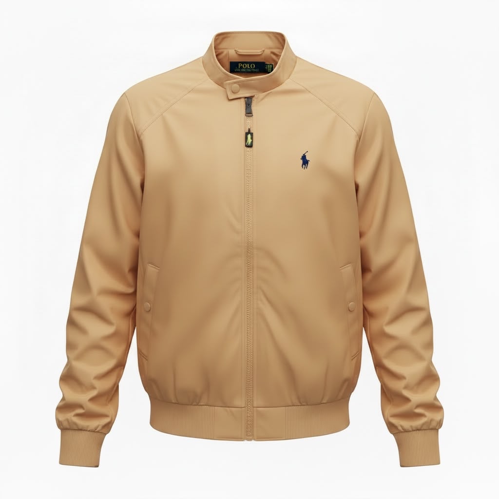 Jaqueta Ralph Lauren Masculina Bomber Ajustada ao Corpo Caramelo Pony Marinho