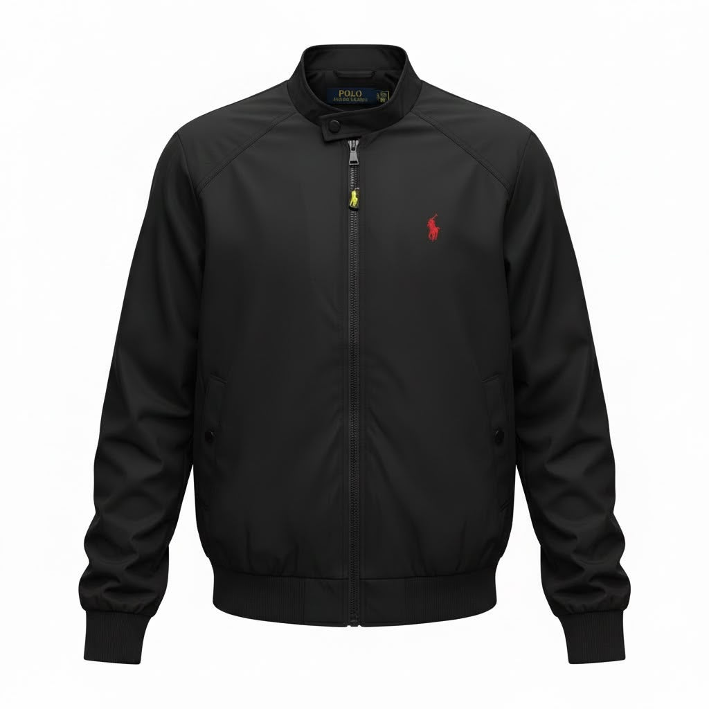 Jaqueta Ralph Lauren Masculina Bomber Ajustada ao Corpo Preta Pony Vermelho