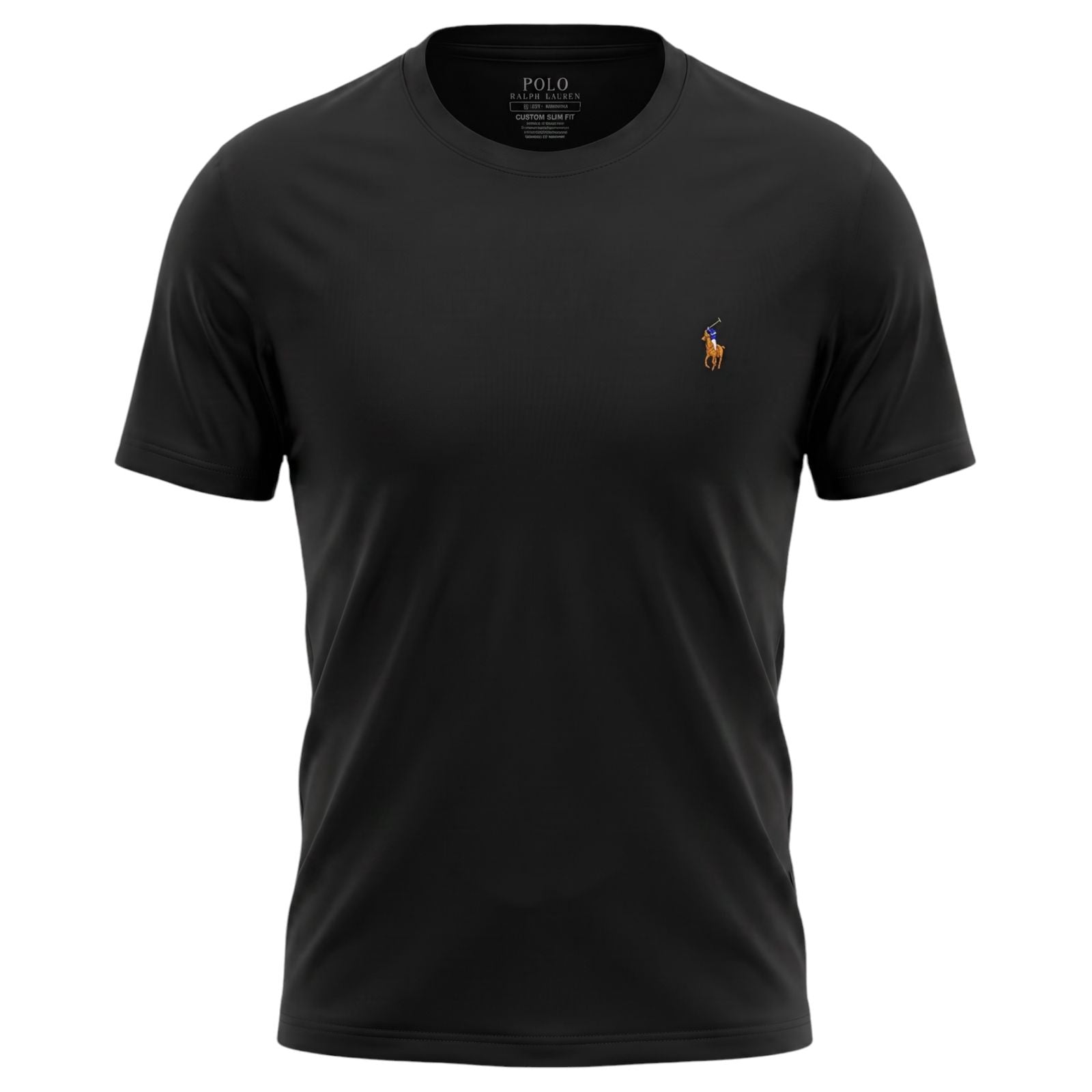 Camiseta Básica Masculina Supima Siliconada Ralph Lauren Preta Pony Colorido