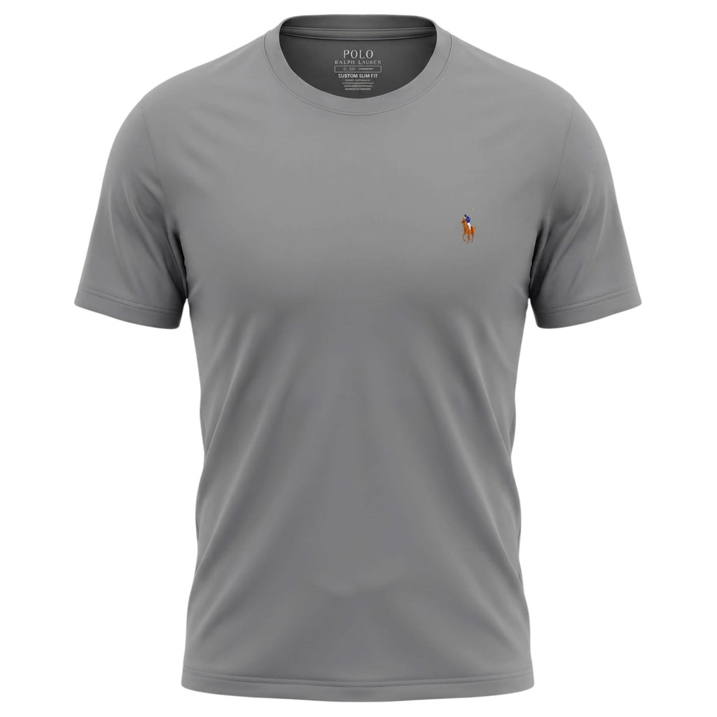 Camiseta Básica Masculina Supima Siliconada Ralph Lauren Cinza Pony Colorido