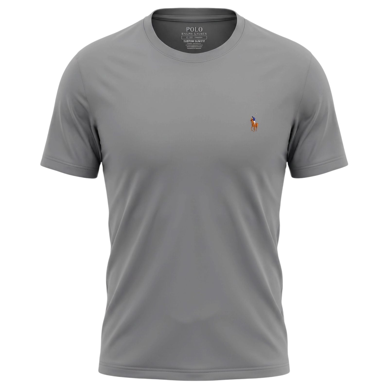 Camiseta Básica Masculina Supima Siliconada Ralph Lauren Cinza Pony Colorido
