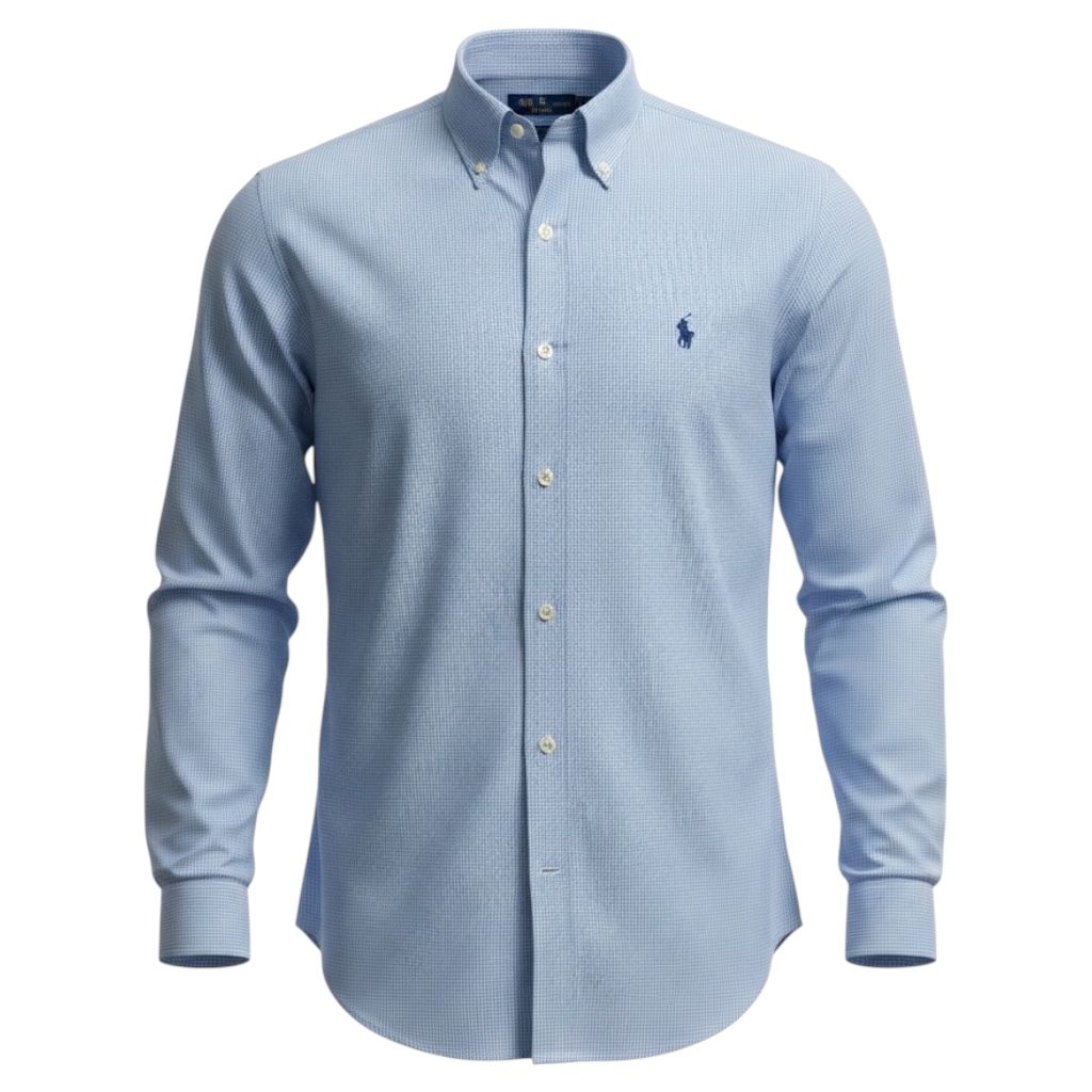 Camisa Ralph Lauren Masculina Micro Xadrez Luxo Azul Pony Marinho