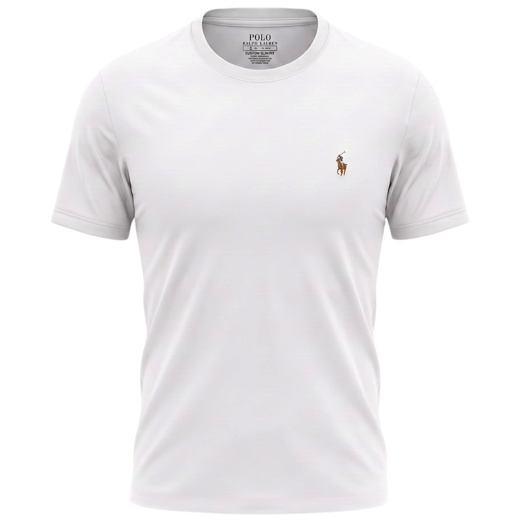 Camiseta Básica Masculina Supima Siliconada Ralph Lauren Branca Pony Colorido