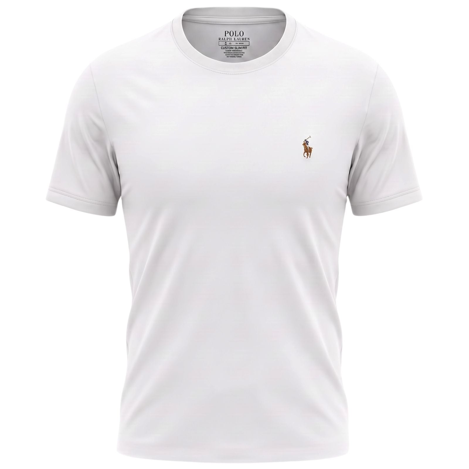 Camiseta Básica Masculina Supima Siliconada Ralph Lauren Branca Pony Colorido