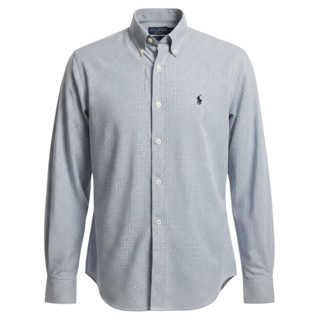 Camisa Ralph Lauren Masculina Micro Xadrez Luxo Preta Pony Preto