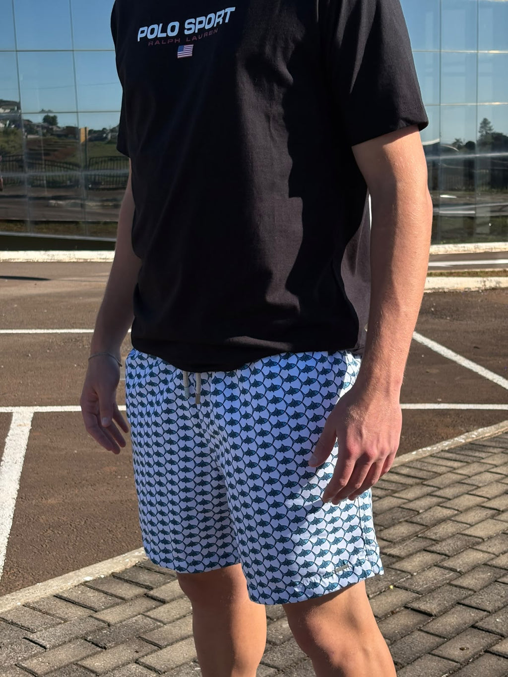 Shorts Praia Masculino Khotz Estampa Espinha de Peixe com Ponteiras em Metal