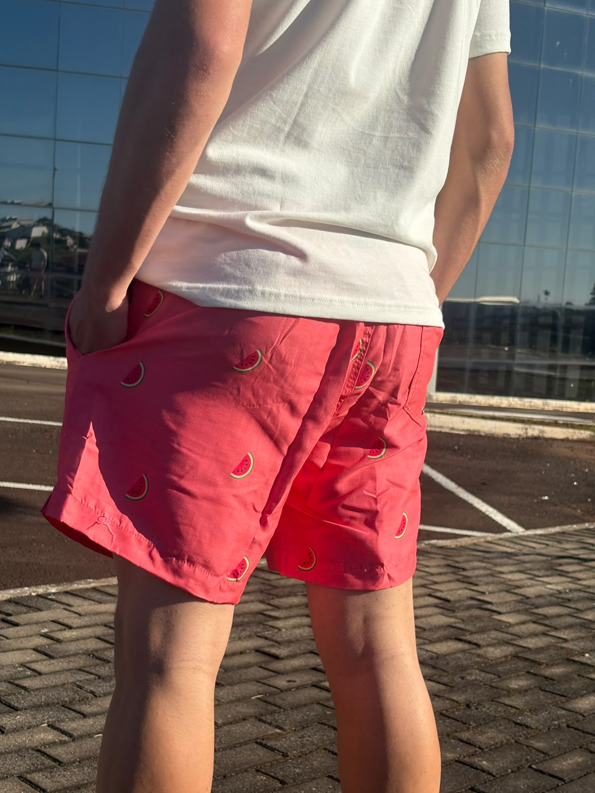 Shorts Praia Masculino Khotz Estampa Melancia Rosê com Ponteiras em Metal