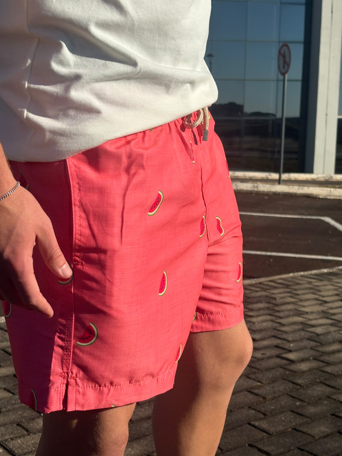 Shorts Praia Masculino Khotz Estampa Melancia Rosê com Ponteiras em Metal