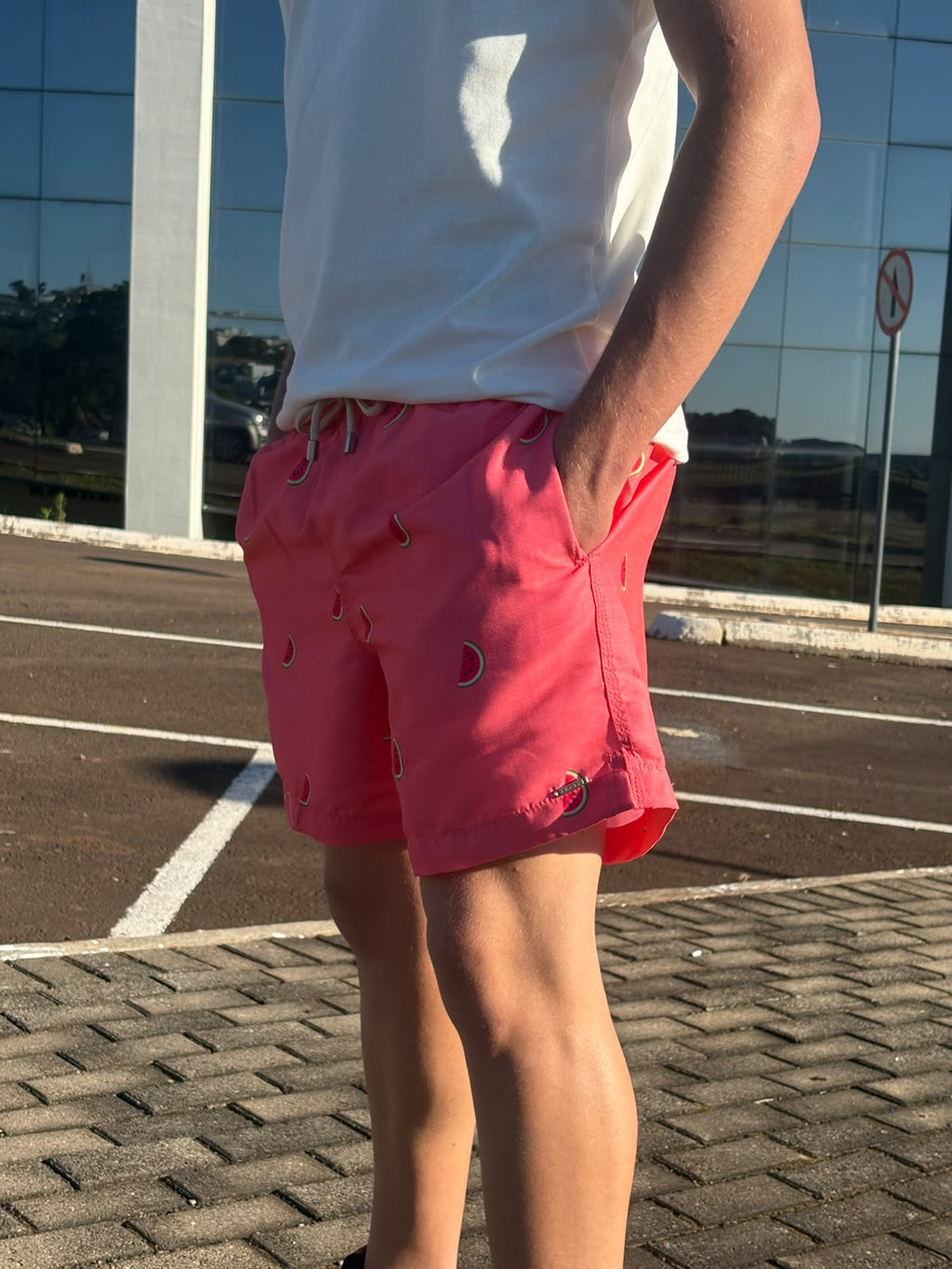 Shorts Praia Masculino Khotz Estampa Melancia Rosê com Ponteiras em Metal