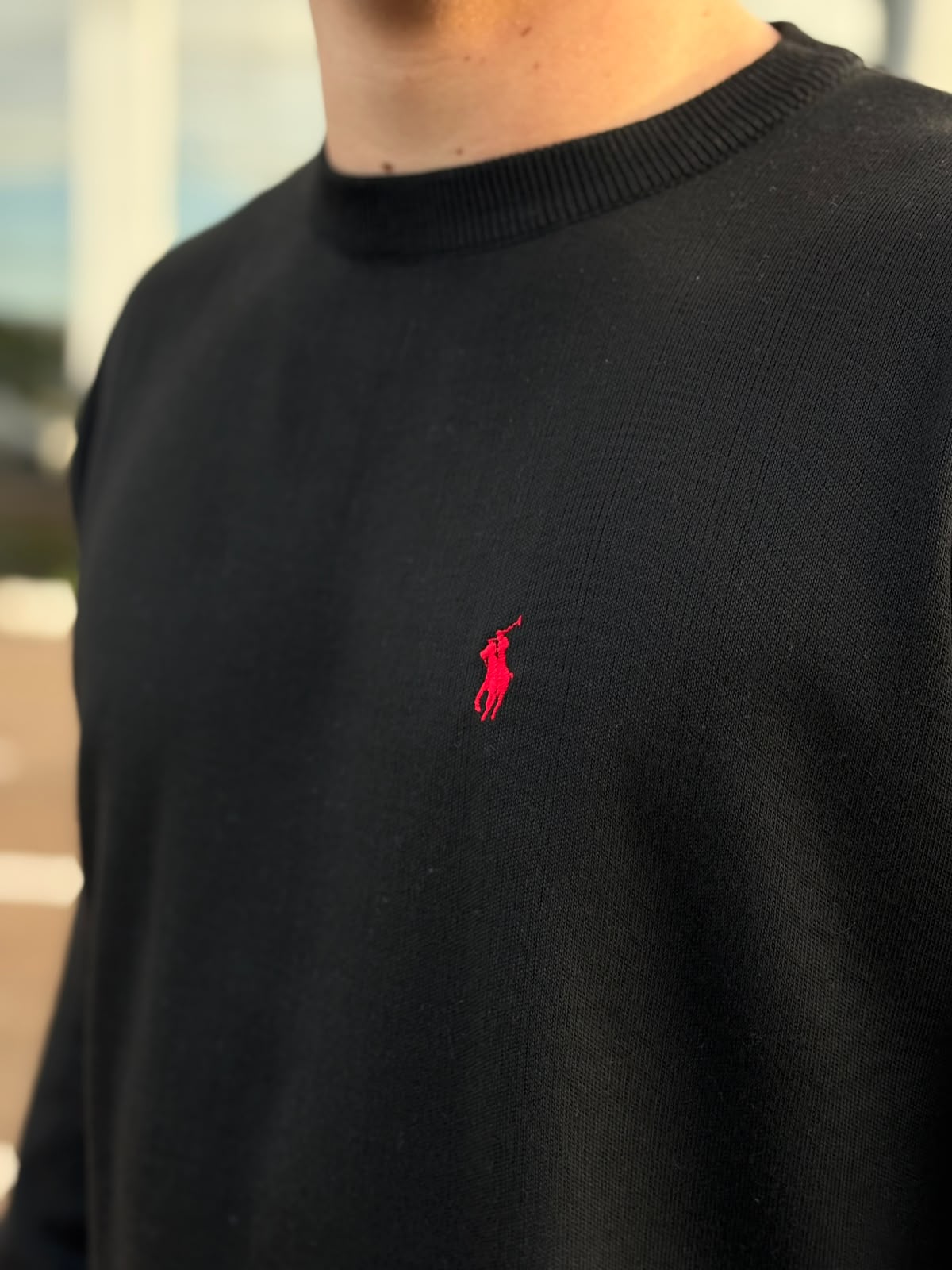 Suéter Ralph Lauren Masculino Preto Puro Algodão Pony Vermelho