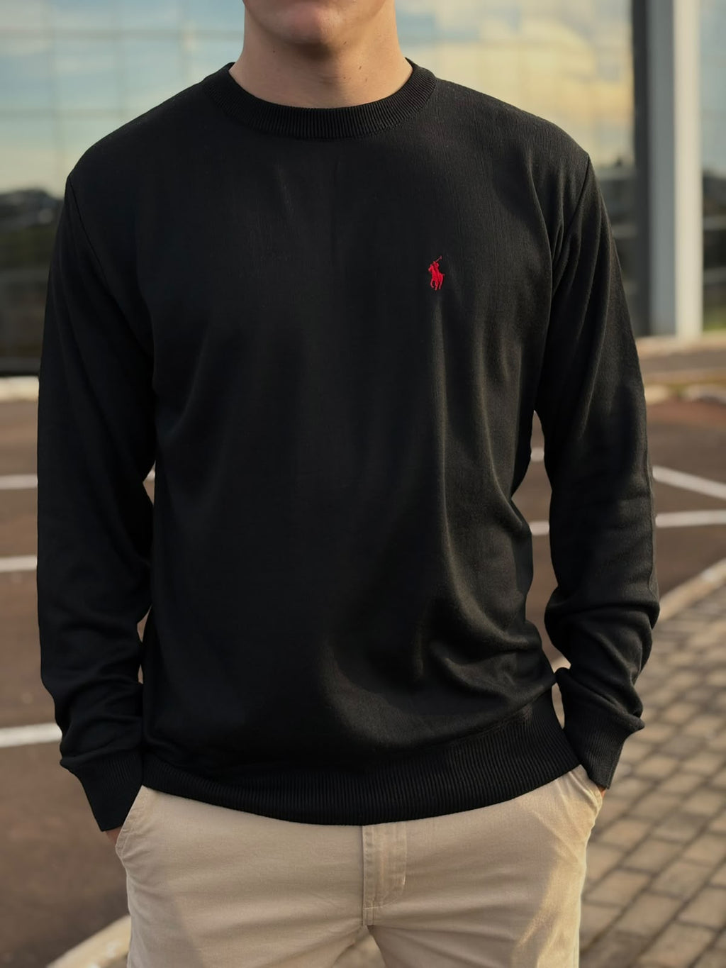 Suéter Ralph Lauren Masculino Preto Puro Algodão Pony Vermelho