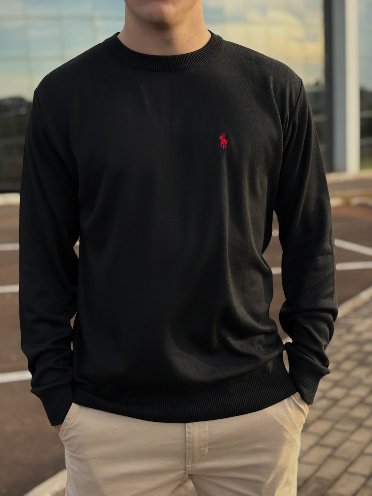 Suéter Ralph Lauren Masculino Preto Puro Algodão Pony Vermelho