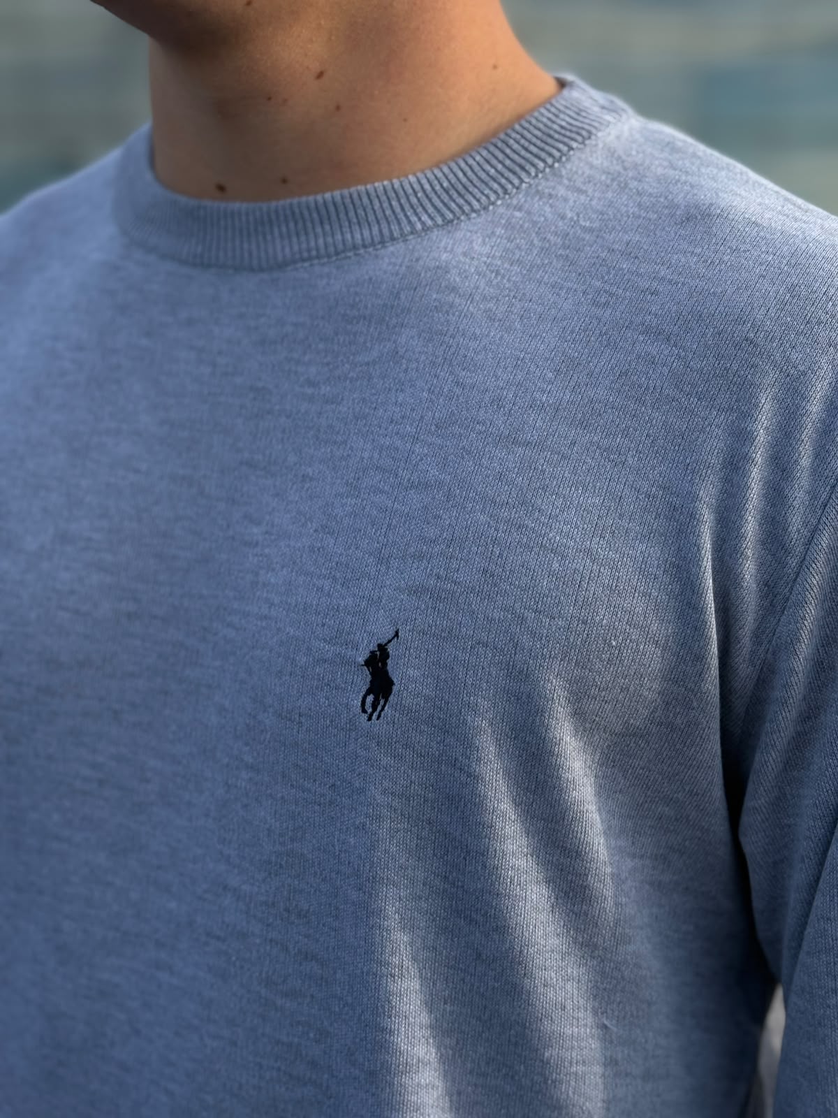 Suéter Ralph Lauren Masculino Cinza Puro Algodão Pony Marinho