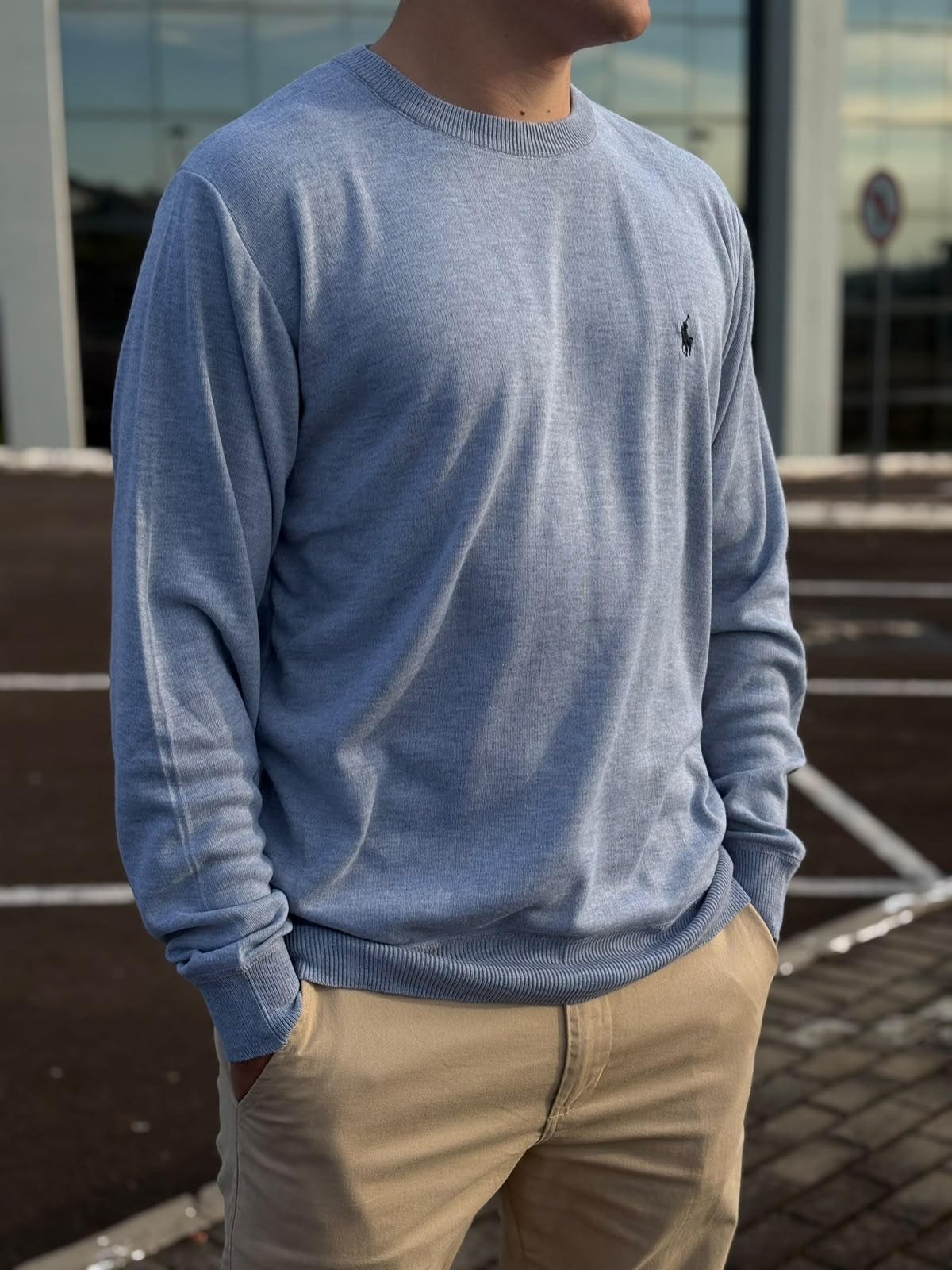 Suéter Ralph Lauren Masculino Cinza Puro Algodão Pony Marinho