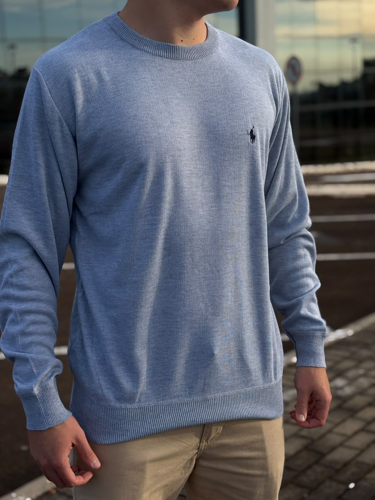 Suéter Ralph Lauren Masculino Cinza Puro Algodão Pony Marinho