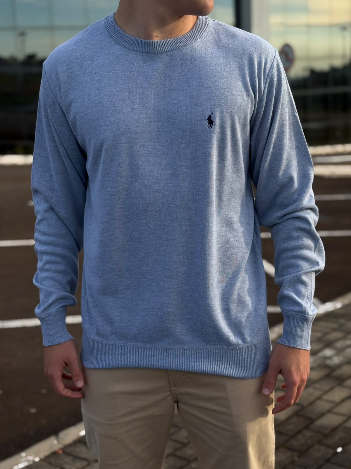 Suéter Ralph Lauren Masculino Cinza Puro Algodão Pony Marinho