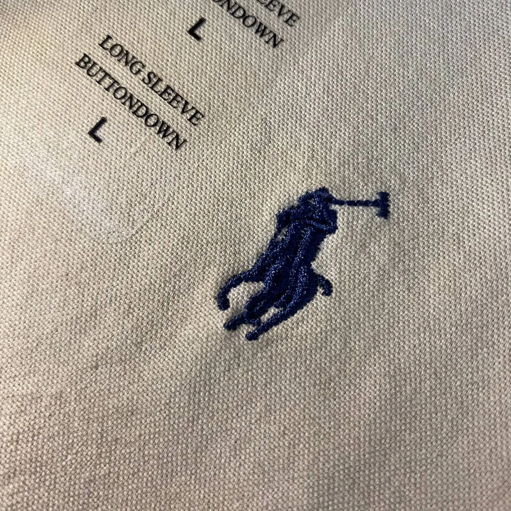 Camisa Ralph Lauren Masculina Oxford Tinturado Areia Pony Marinho