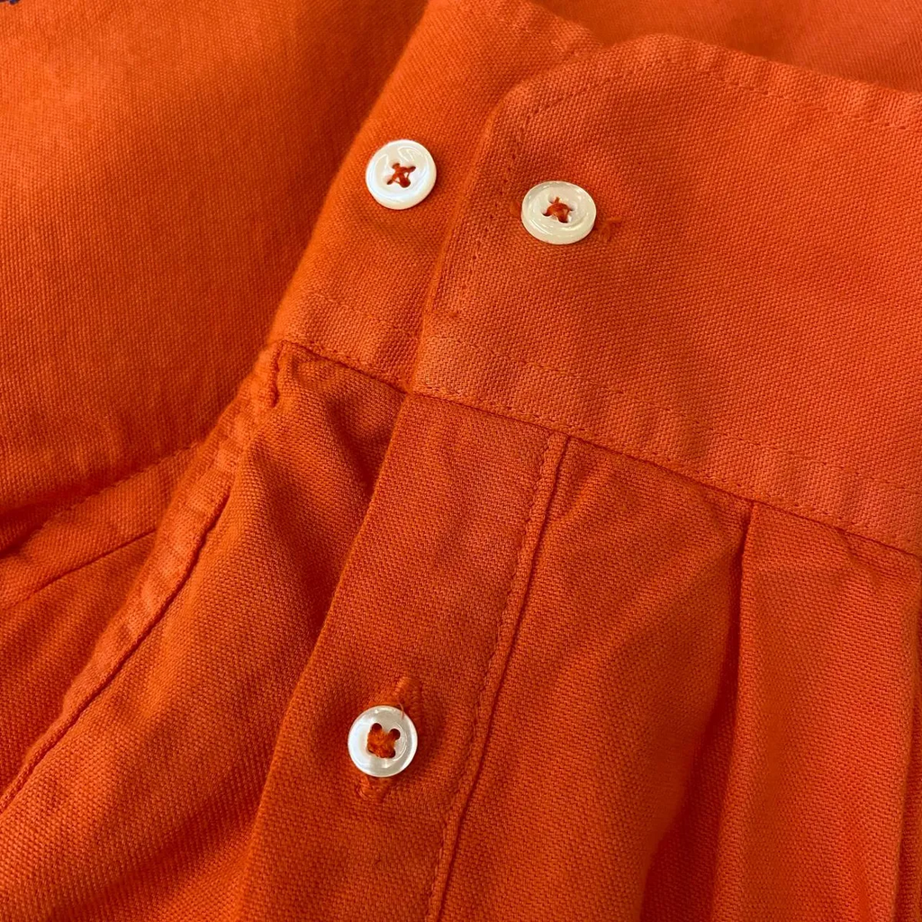 Camisa Ralph Lauren Masculina Oxford Tinturado Laranja Pony Marinho