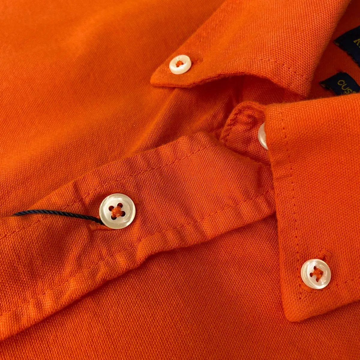 Camisa Ralph Lauren Masculina Oxford Tinturado Laranja Pony Marinho