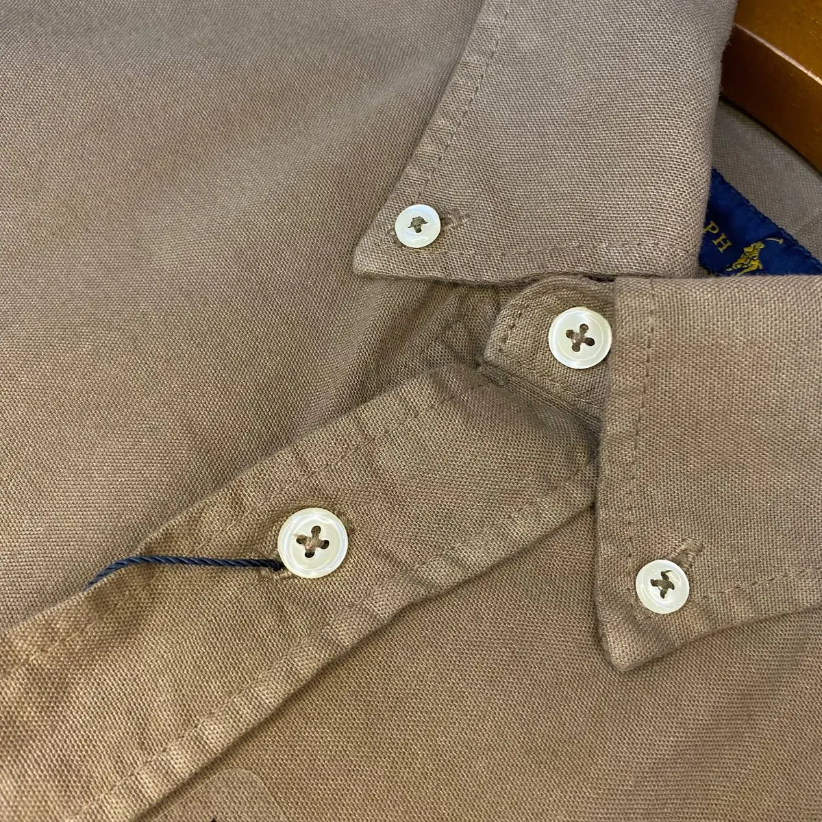 Camisa Ralph Lauren Masculina Oxford Tinturado Verde Exército Pony Dourado