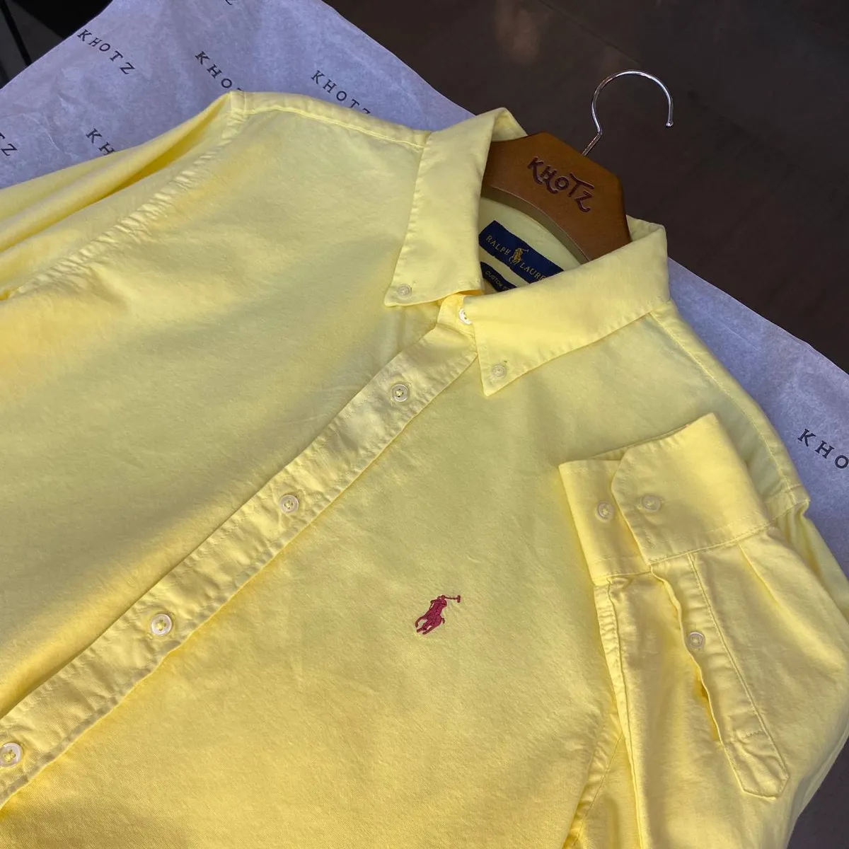 Camisa Ralph Lauren Masculina Oxford Tinturado Amarela Pony Vermelho